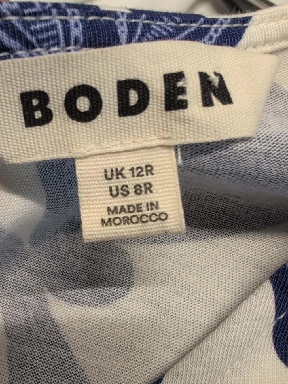 Boden Puff Sleeve Blue Floral Jersey Midi Dress Size 8R EUC - Picture 11 of 12